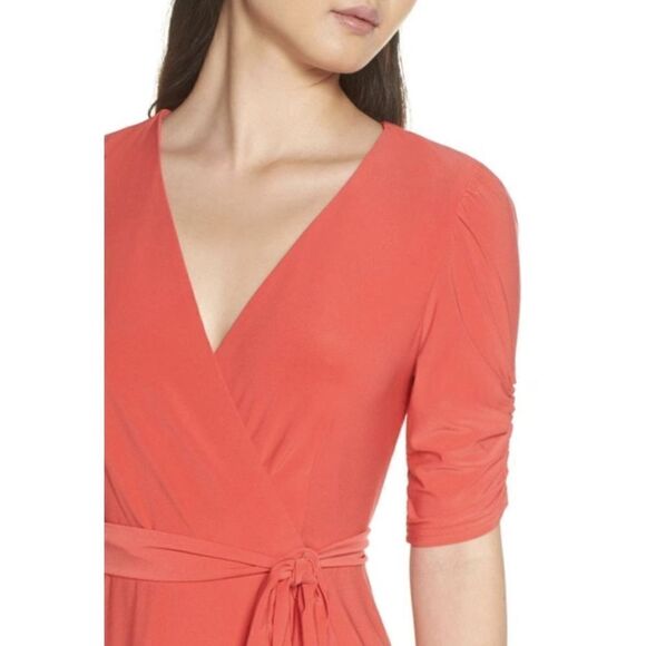 Eliza J Dress Plus  Size 18 Orange Wrap‎ Balloon Drapey Sleeve - Picture 3 of 11
